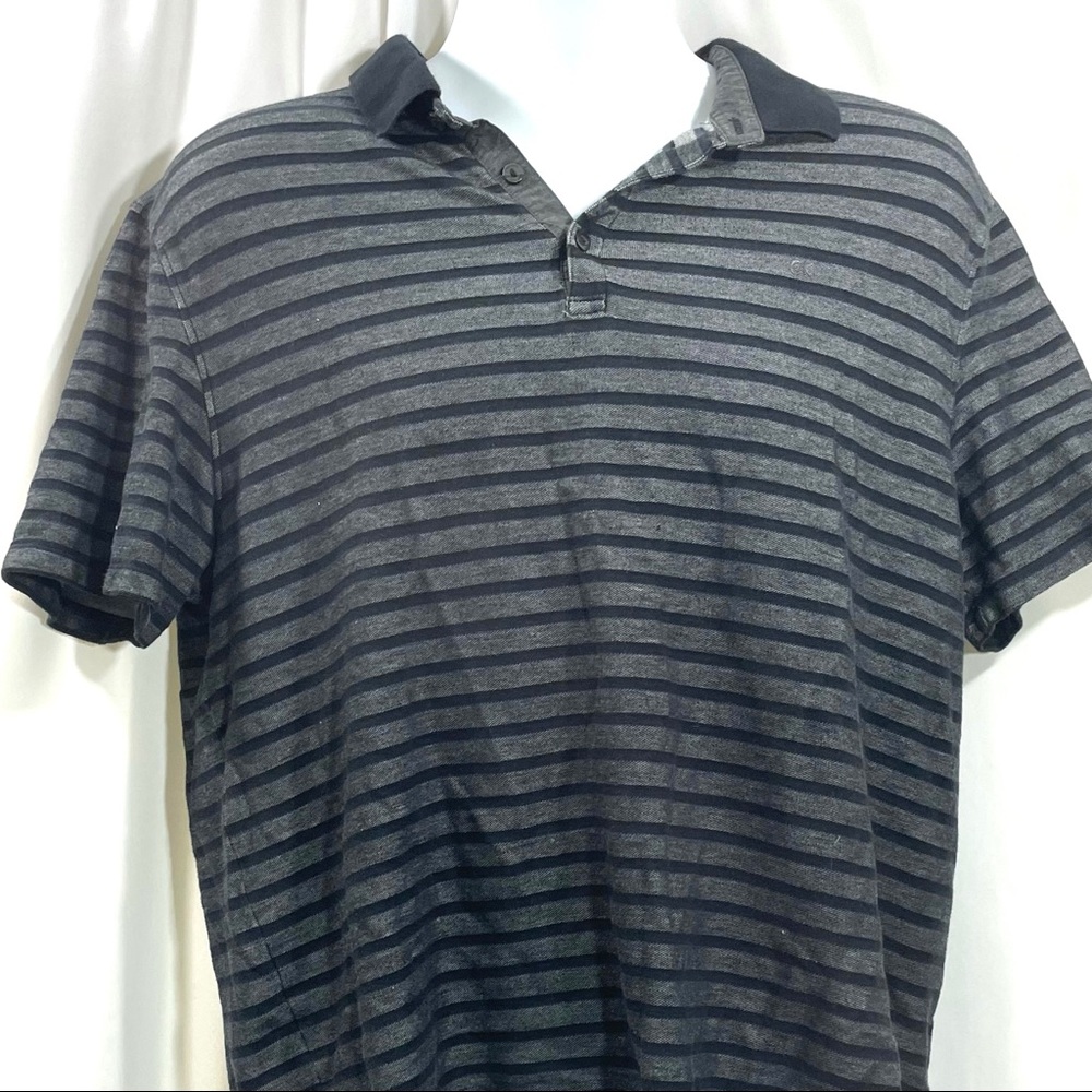 Calvin Klein Gray Striped Logo Polo Size Large